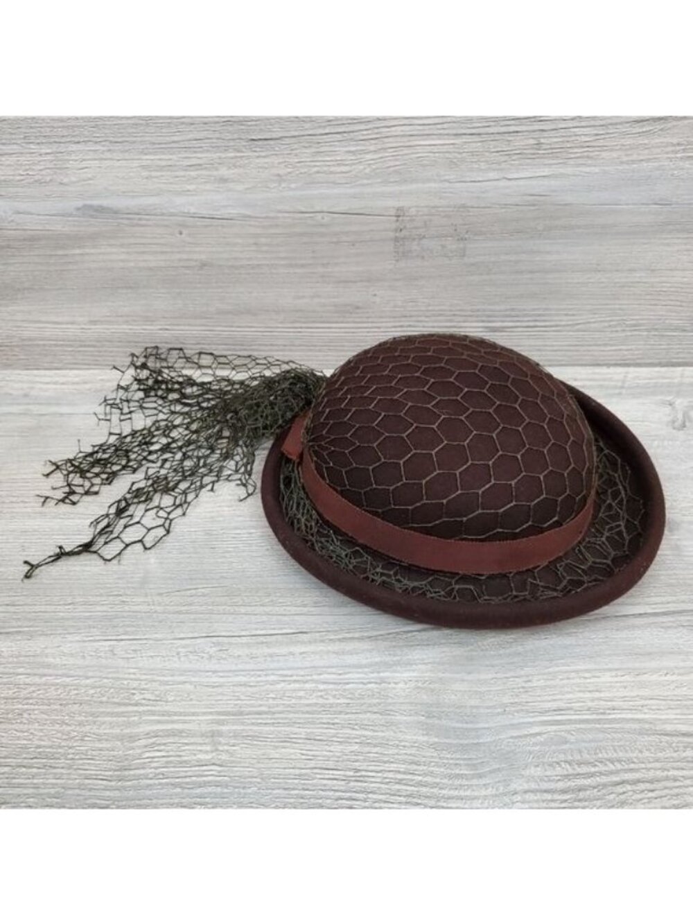 Vintage Belvedere brown wool netted hat rolled brim union label